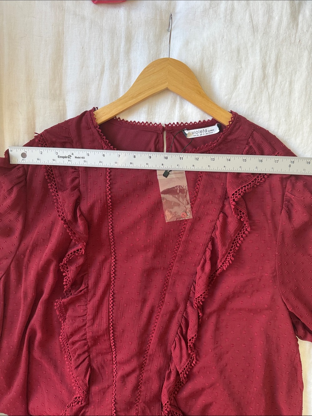 NWT Violeta Burgundy Swiss Dot Ruffle Blouse Boho Coquette Cottagcore Size 2X - Picture 9 of 12